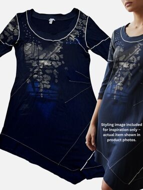 Linea Domani Tunic Dress Navy Blue Mini Art to Wear Abstract